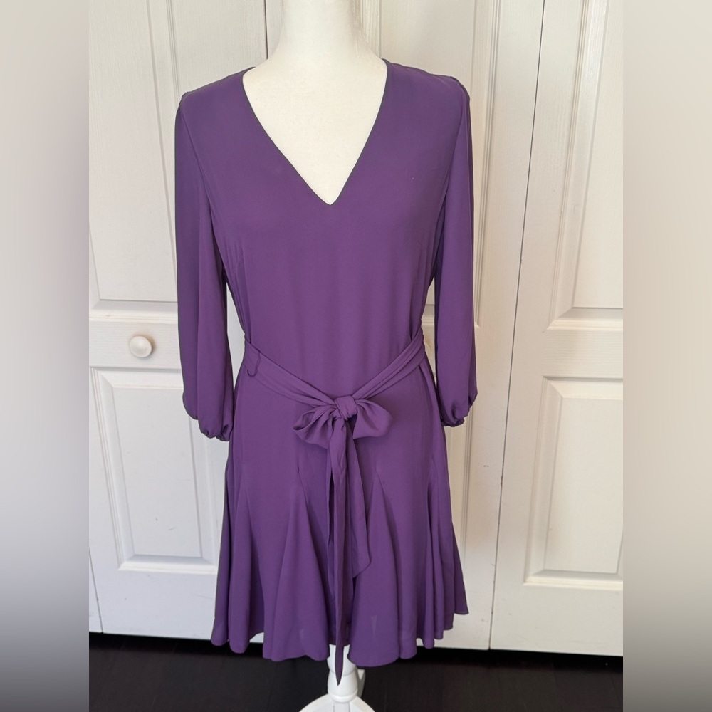 Purple belted v-neck